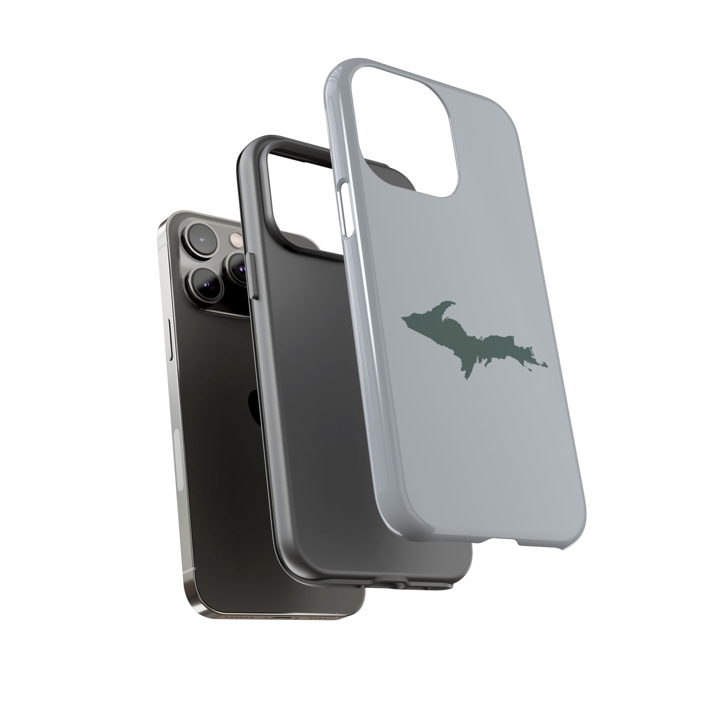 Michigan Upper Peninsula Tough Phone Case (Silver w/ Green UP Outline) | Apple iPhone