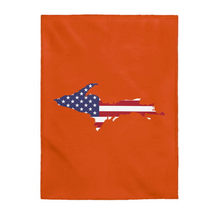 Michigan Upper Peninsula Plush Blanket (w/ UP USA Flag Outline) | Maple Leaf Orange