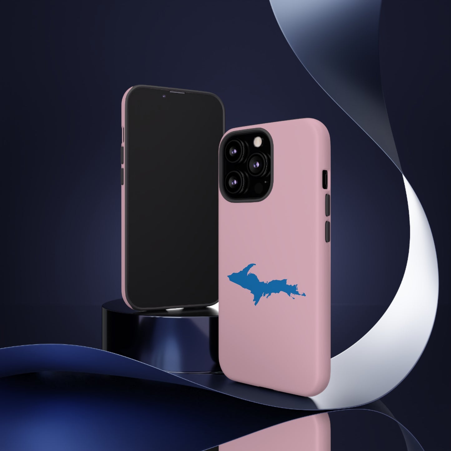 Michigan Upper Peninsula Tough Phone Case (Pink w/ Azure UP Outline) | Apple iPhone