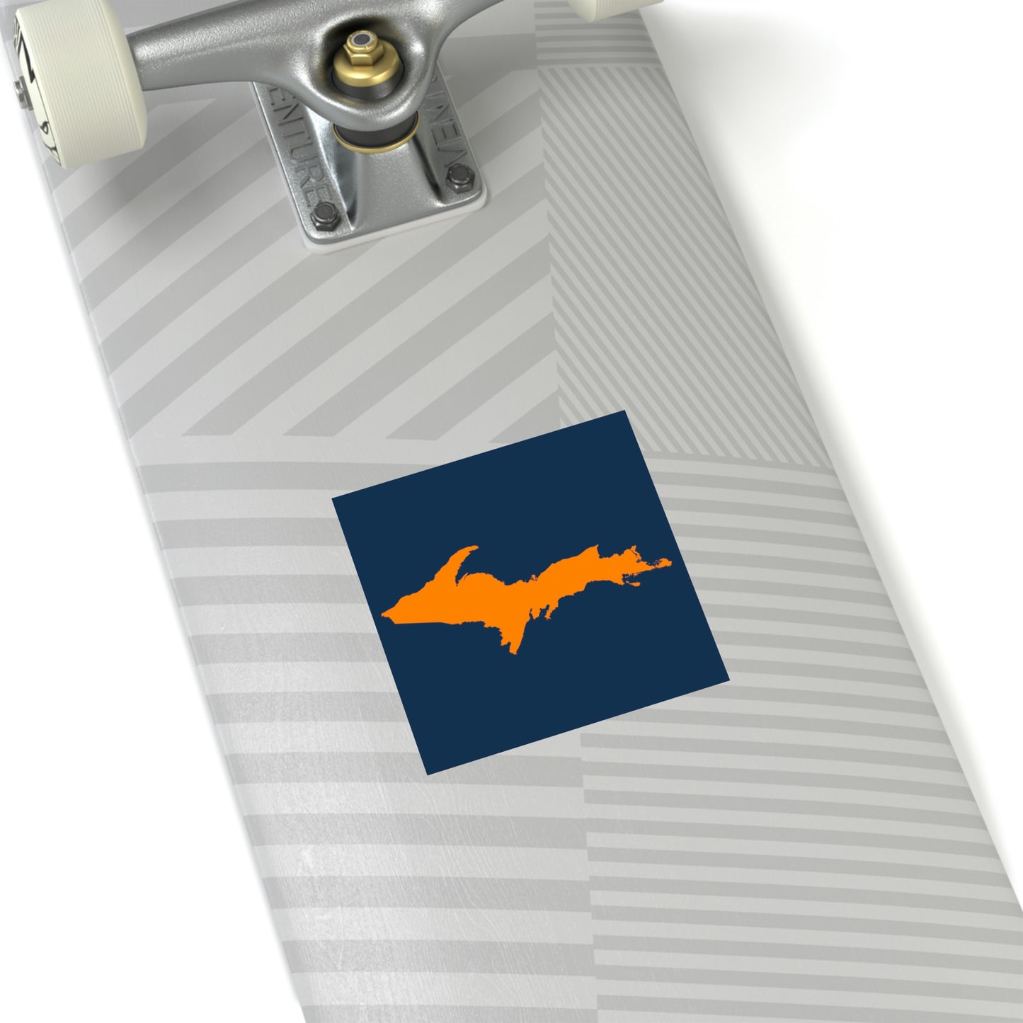 Michigan Upper Peninsula Square Sticker (Navy w/ Orange UP Outline) | Indoor/Outdoor