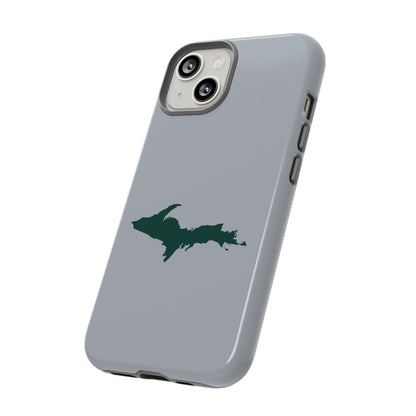 Michigan Upper Peninsula Tough Phone Case (Silver w/ Green UP Outline) | Apple iPhone