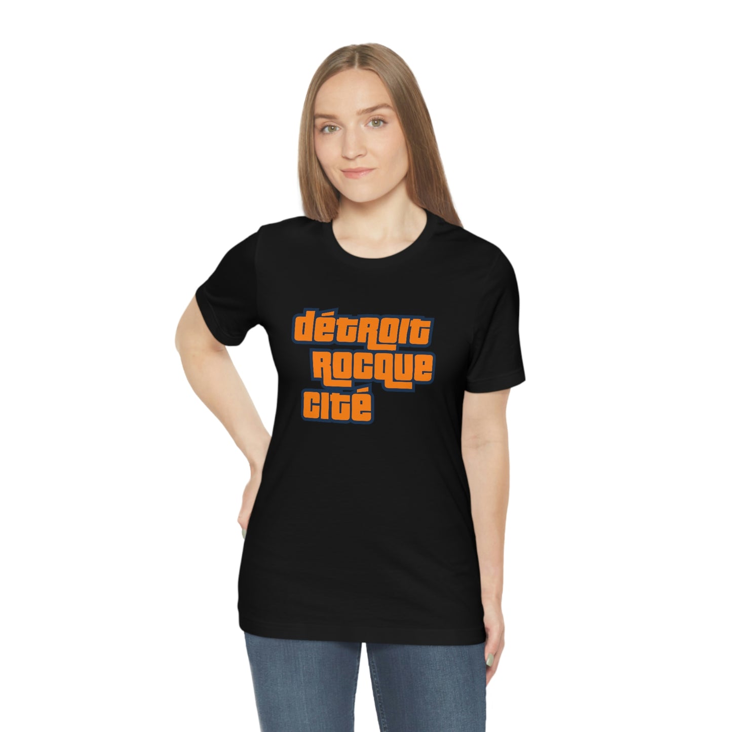 'Détroit Rocque Cité' T-Shirt (Orange Automotive Crime Parody) | Unisex Standard Fit