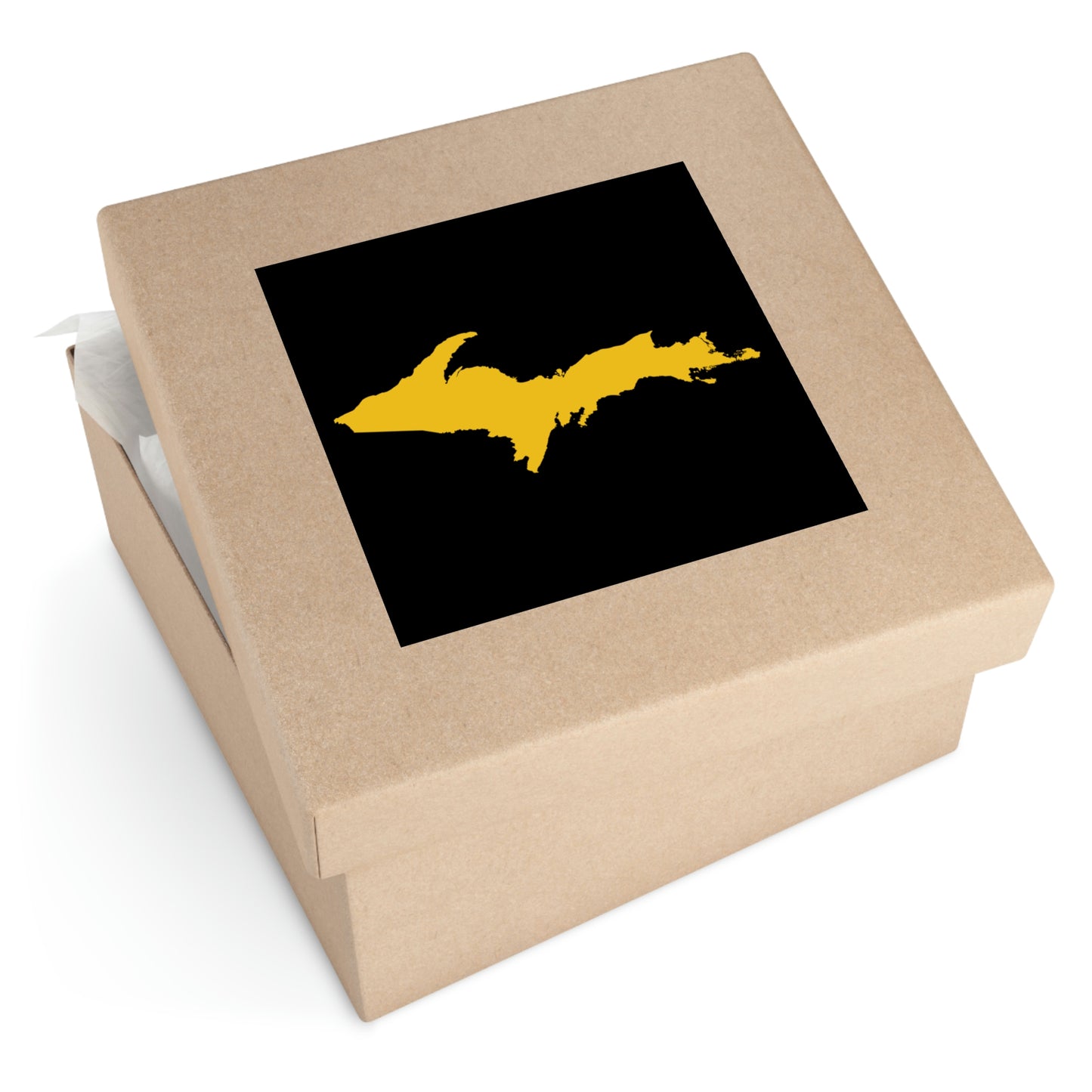 Michigan Upper Peninsula Square Sticker (Black w/ Gold UP Outline) | Indoor/Outdoor