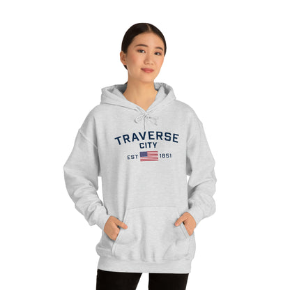 'Traverse City EST 1851' Hoodie (w/USA Flag Outline) | Unisex Standard