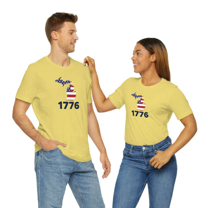 Michigan '1776' T-Shirt (Geometric Sans Font w/ MI USA Flag Outline) | Unisex Standard Fit