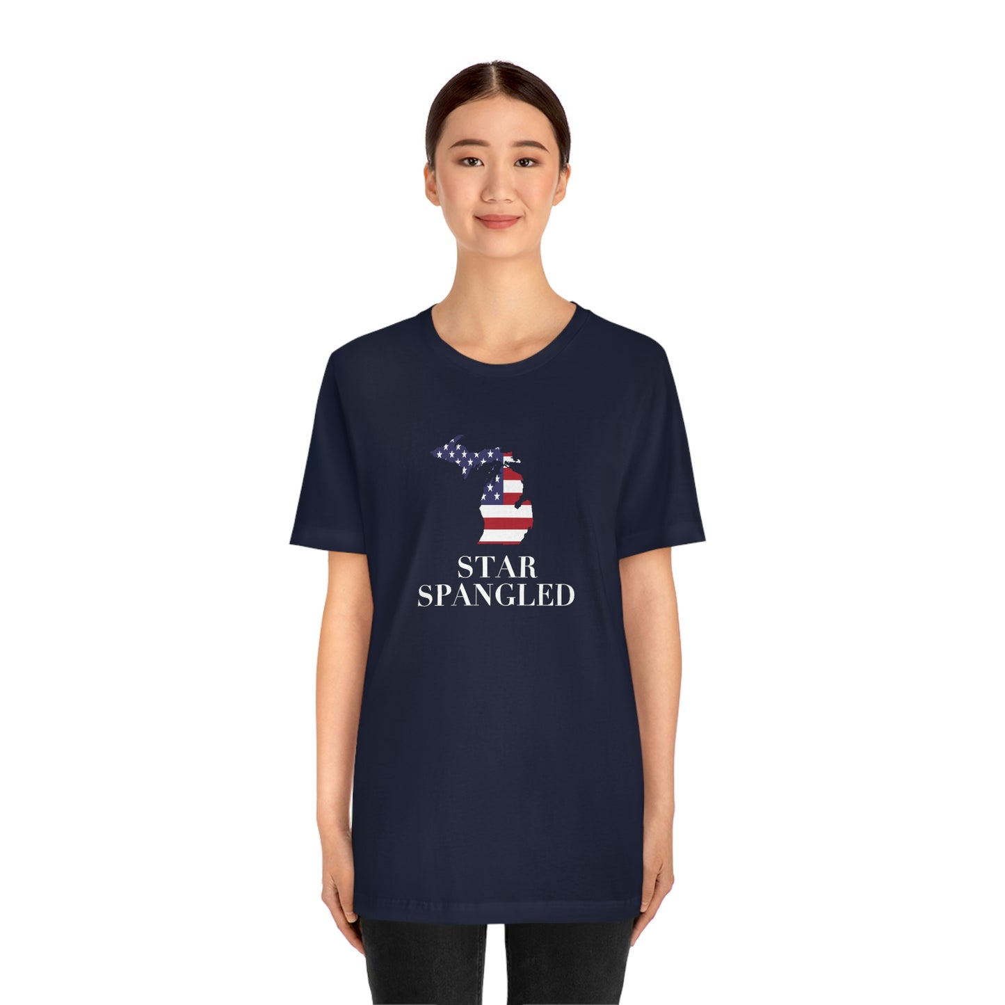 Michigan 'Star Spangled' T-Shirt (w/ MI USA Flag Outline) | Unisex Standard Fit