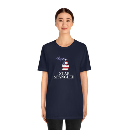 Michigan 'Star Spangled' T-Shirt (w/ MI USA Flag Outline) | Unisex Standard Fit