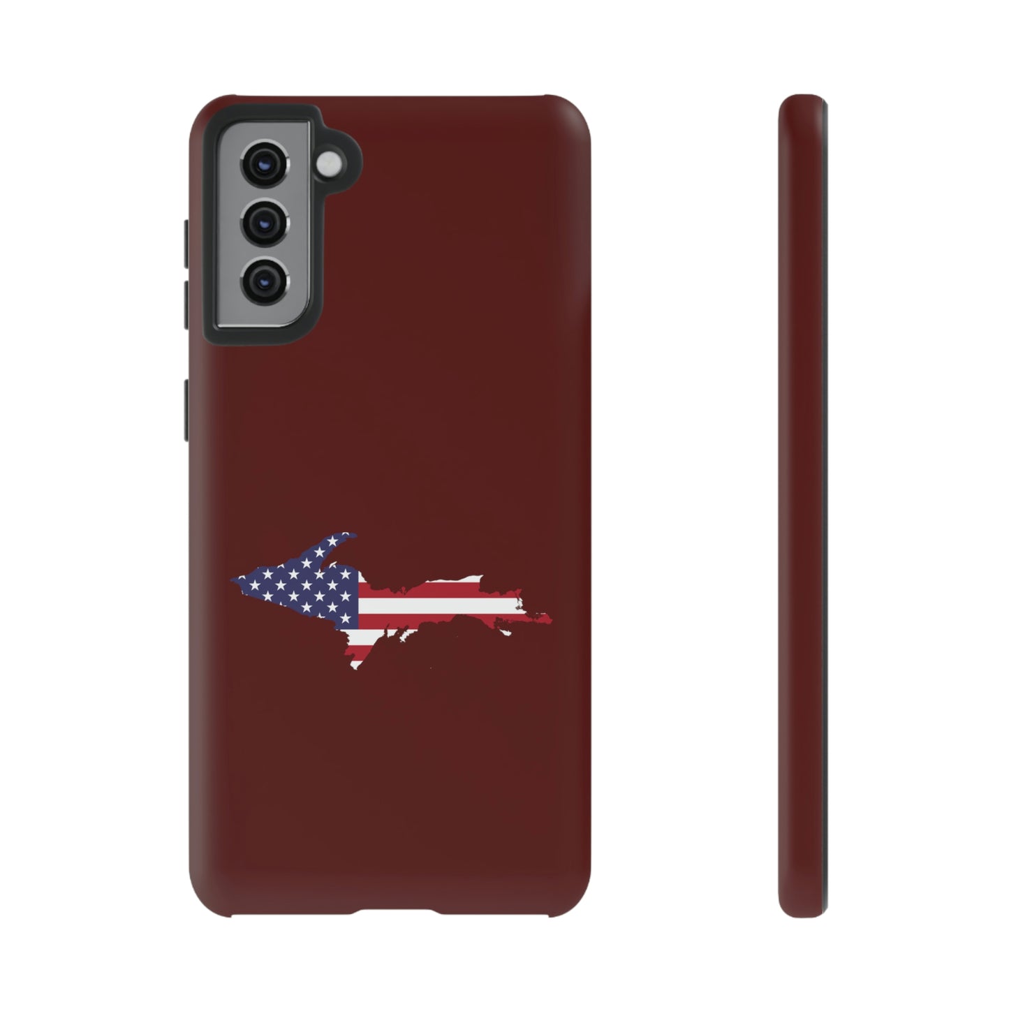 Michigan Upper Peninsula Tough Phone Case (Cherrywoold Color w/ UP USA Flag Outline) | Samsung & Pixel Android