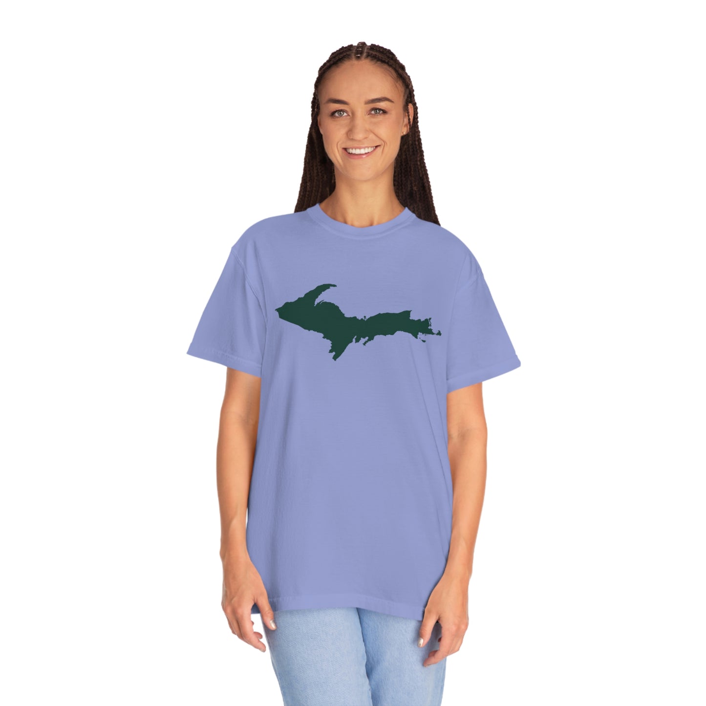 Michigan Upper Peninsula T-Shirt (w/ Green UP Outline) | Unisex Garment-Dyed