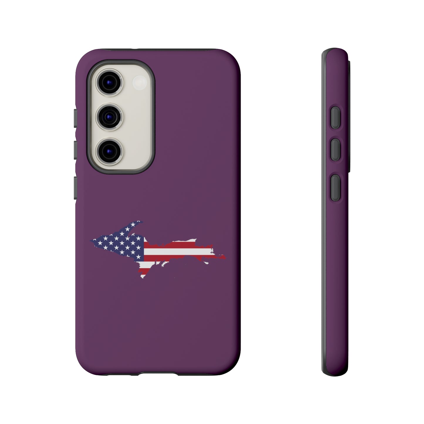 Michigan Upper Peninsula Tough Phone Case (Plum w/ UP USA Flag Outline) | Samsung & Pixel Android