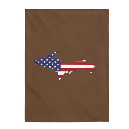 Michigan Upper Peninsula Plush Blanket (w/ UP USA Flag Outline) | Coffee Color