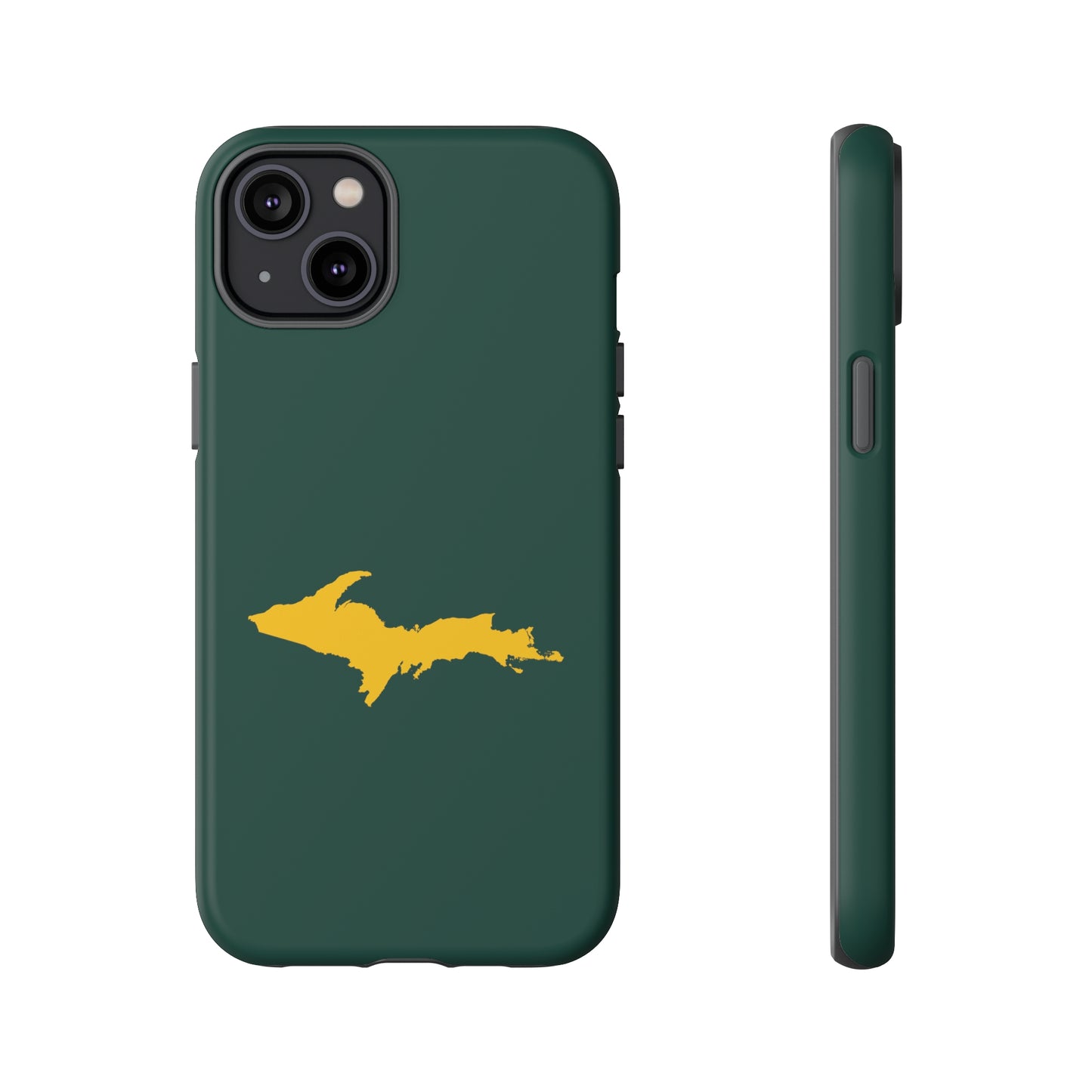 Michigan Upper Peninsula Tough Phone Case (Green w/ Gold UP Outline) | Apple iPhone