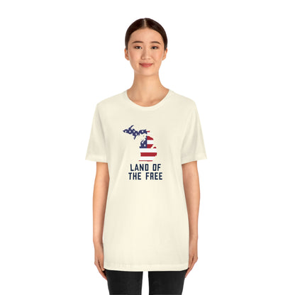 Michigan 'Land of the Free' T-Shirt (Gothic Font w/ MI USA Flag Outline) | Unisex Standard Fit