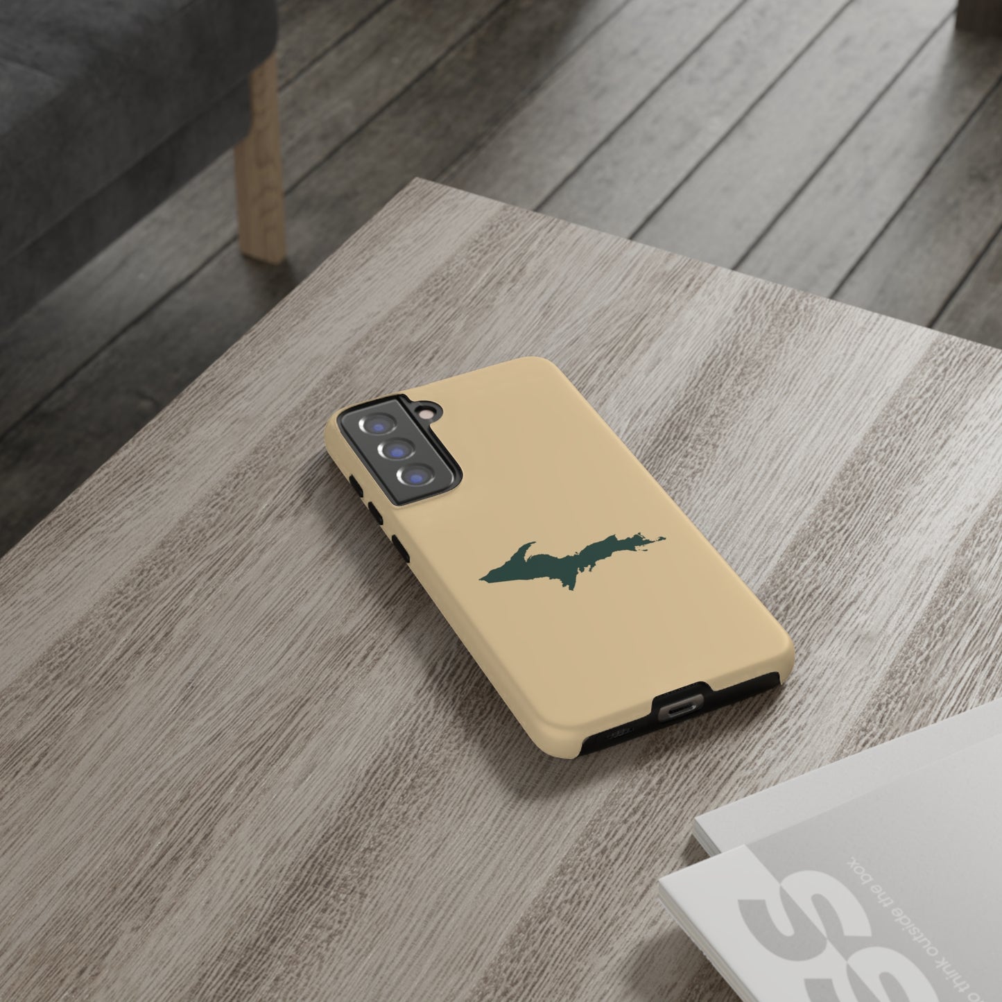 Michigan Upper Peninsula Tough Phone Case (Maple Color w/ Green UP Outline) | Samsung & Pixel Android