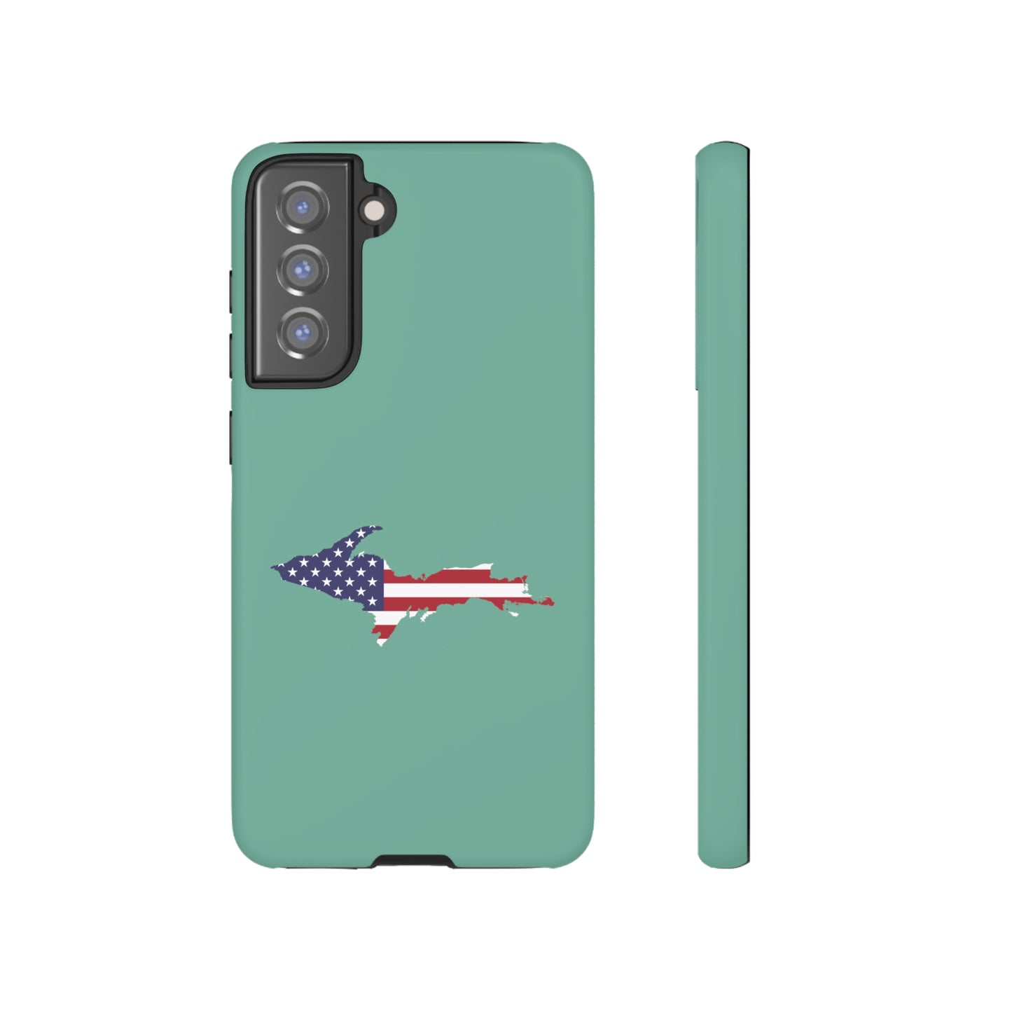 Michigan Upper Peninsula Tough Phone Case ('64 Metallic Mint Green w/ UP USA Flag Outline) | Samsung & Pixel Android