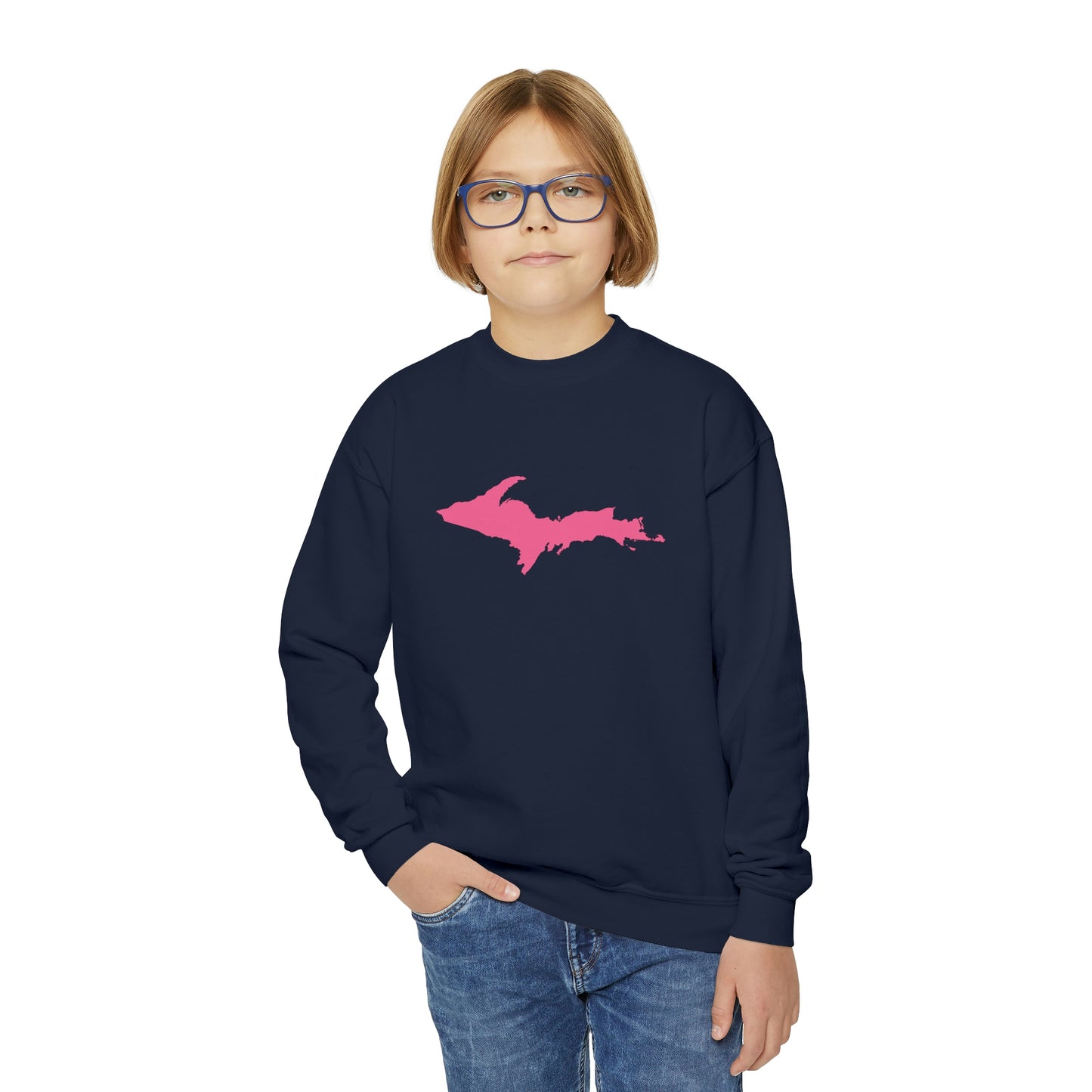 Michigan Upper Peninsula Youth Sweatshirt (w/ Pink UP Outline)