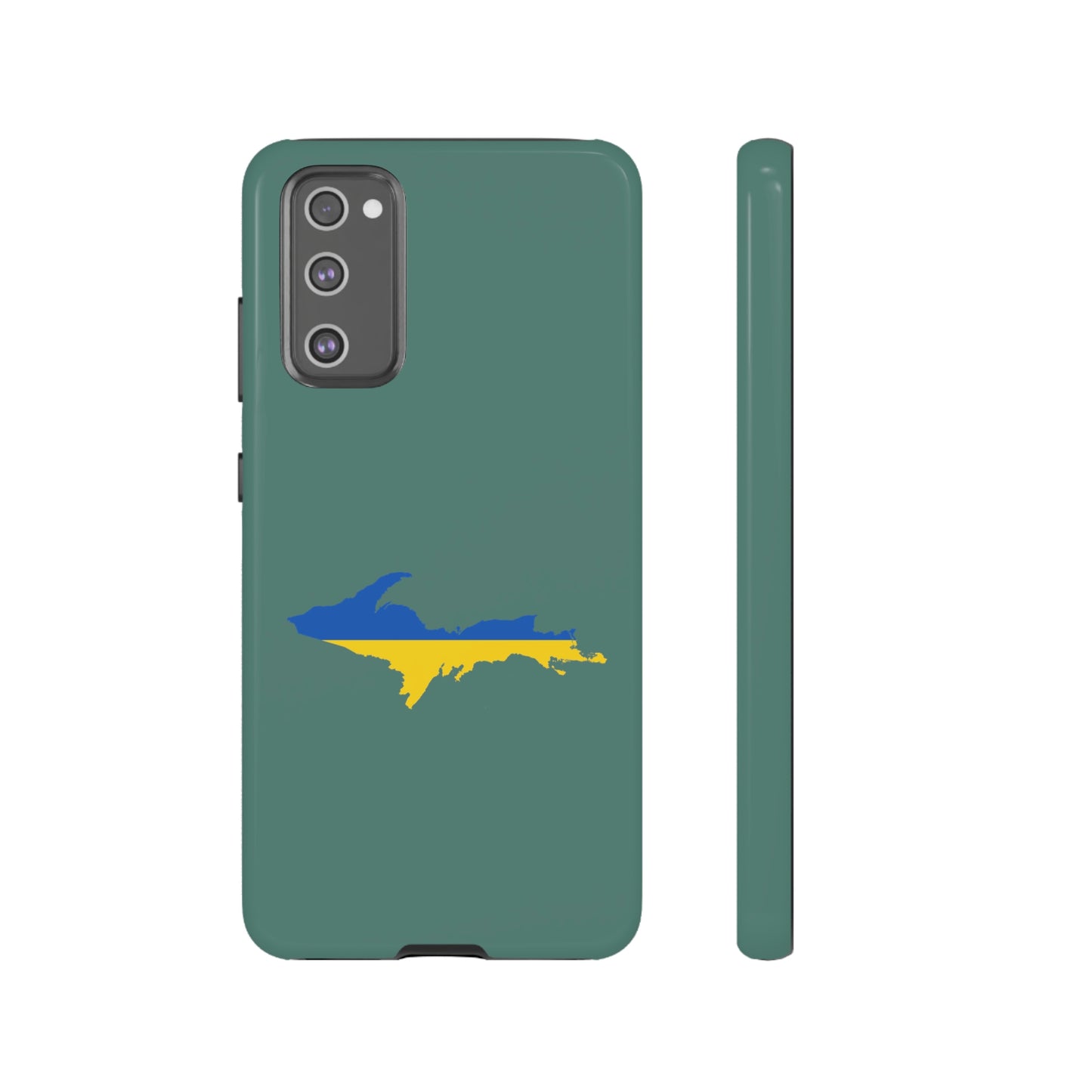 Michigan Upper Peninsula Tough Phone Case (Copper Green w/ UP Ukraine Flag Outline) | Samsung & Pixel Android