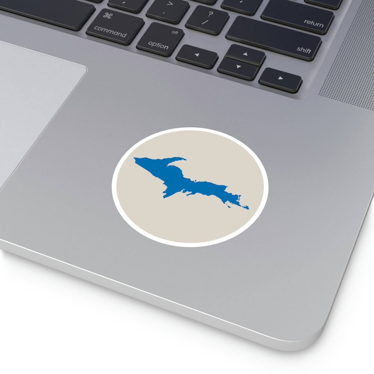 Michigan Upper Peninsula Round Stickers (Canvas Color w/ Azure UP Outline) | Indoor\Outdoor