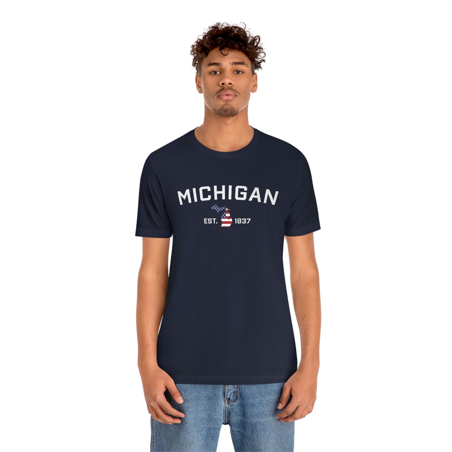 'Michigan EST 1837'' T-Shirt (w/ MI USA Flag Outline) | Unisex Standard Fit