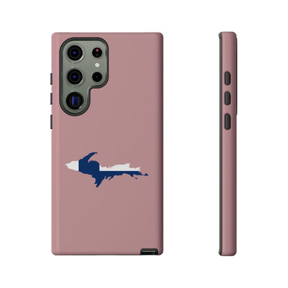 Michigan Upper Peninsula Tough Phone Case (Cherry Blossom Pink w/ UP Finland Flag Outline) | Samsung & Pixel Android