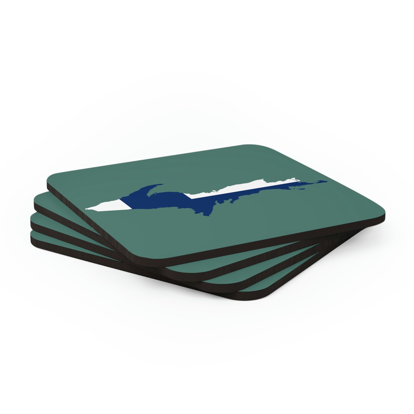 Michigan Upper Peninsula Coaster Set (Copper Green w/ UP Ukraine Flag Outline) | Corkwood - 4 pack