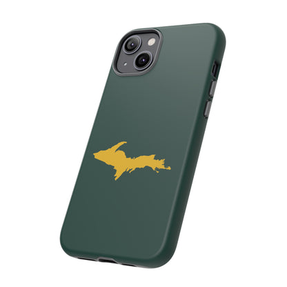 Michigan Upper Peninsula Tough Phone Case (Green w/ Gold UP Outline) | Apple iPhone