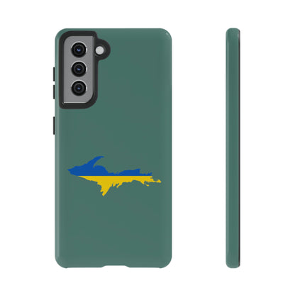 Michigan Upper Peninsula Tough Phone Case (Copper Green w/ UP Ukraine Flag Outline) | Samsung & Pixel Android