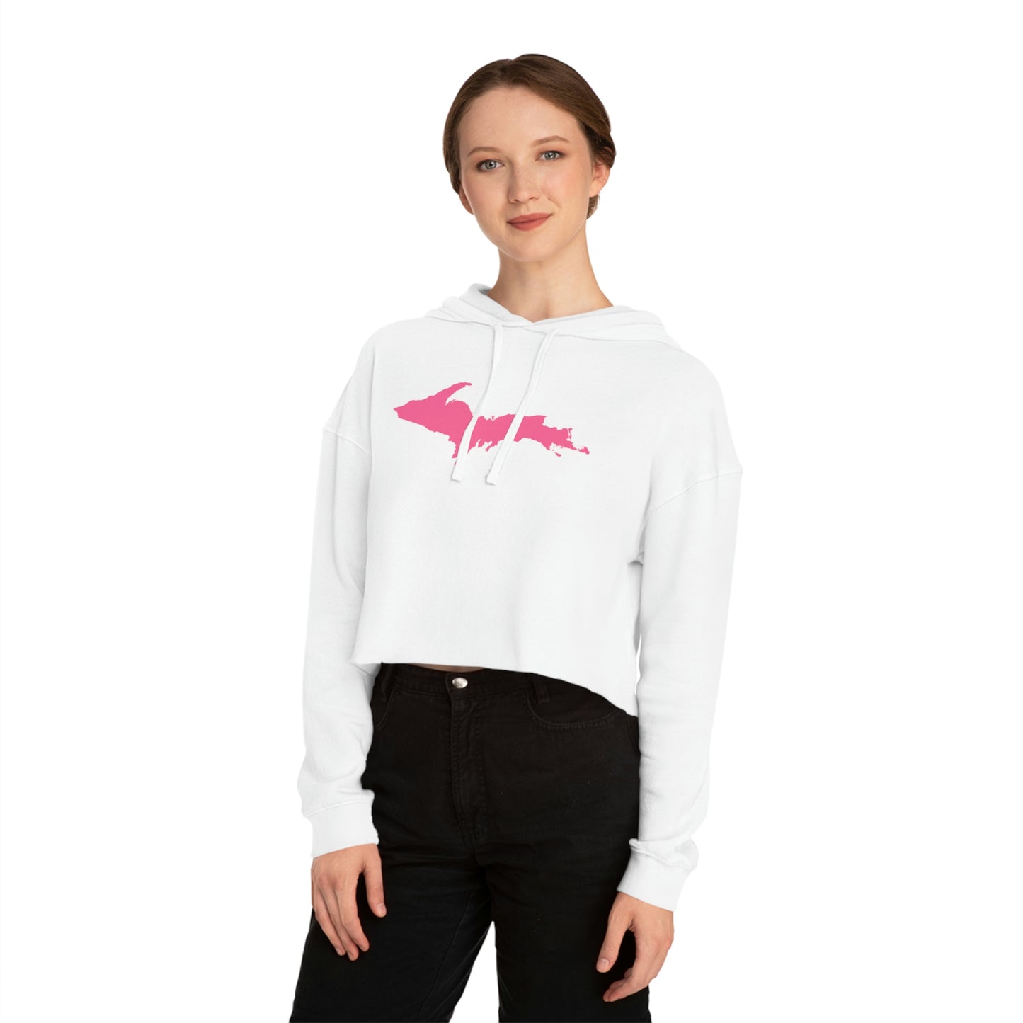 Michigan Upper Peninsula Hoodie (w/ Pink UP Outline) | Lightweight Cropped