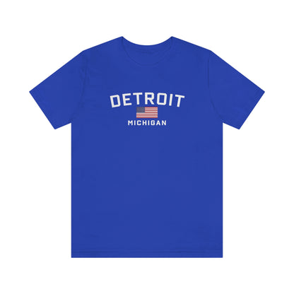 'Detroit Michigan' T-Shirt (w/USA Flag Outline) | Unisex Standard Fit