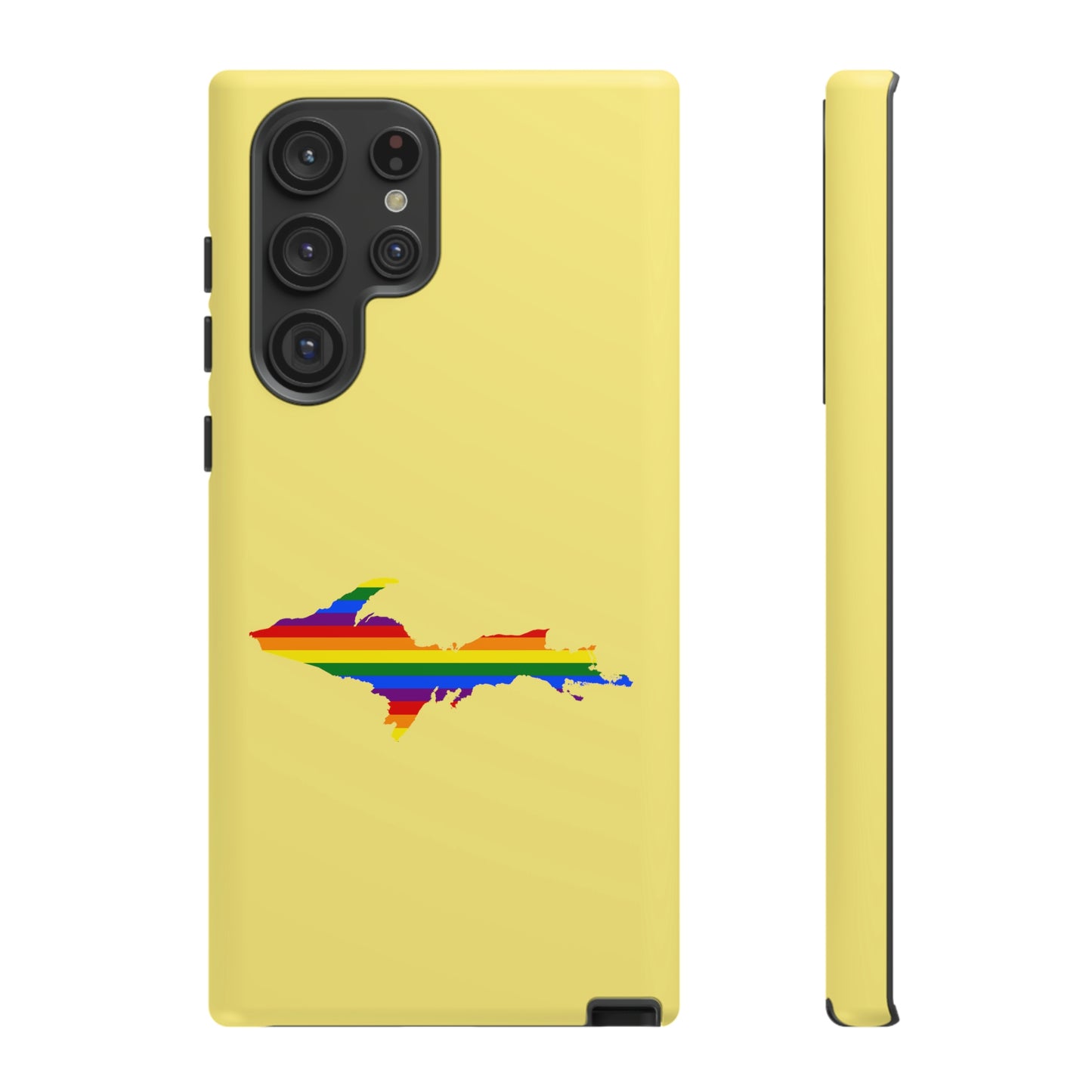 Michigan Upper Peninsula Tough Phone Case (Yellow Cherry Color w/ UP Pride Flag Outline) | Samsung & Pixel Android