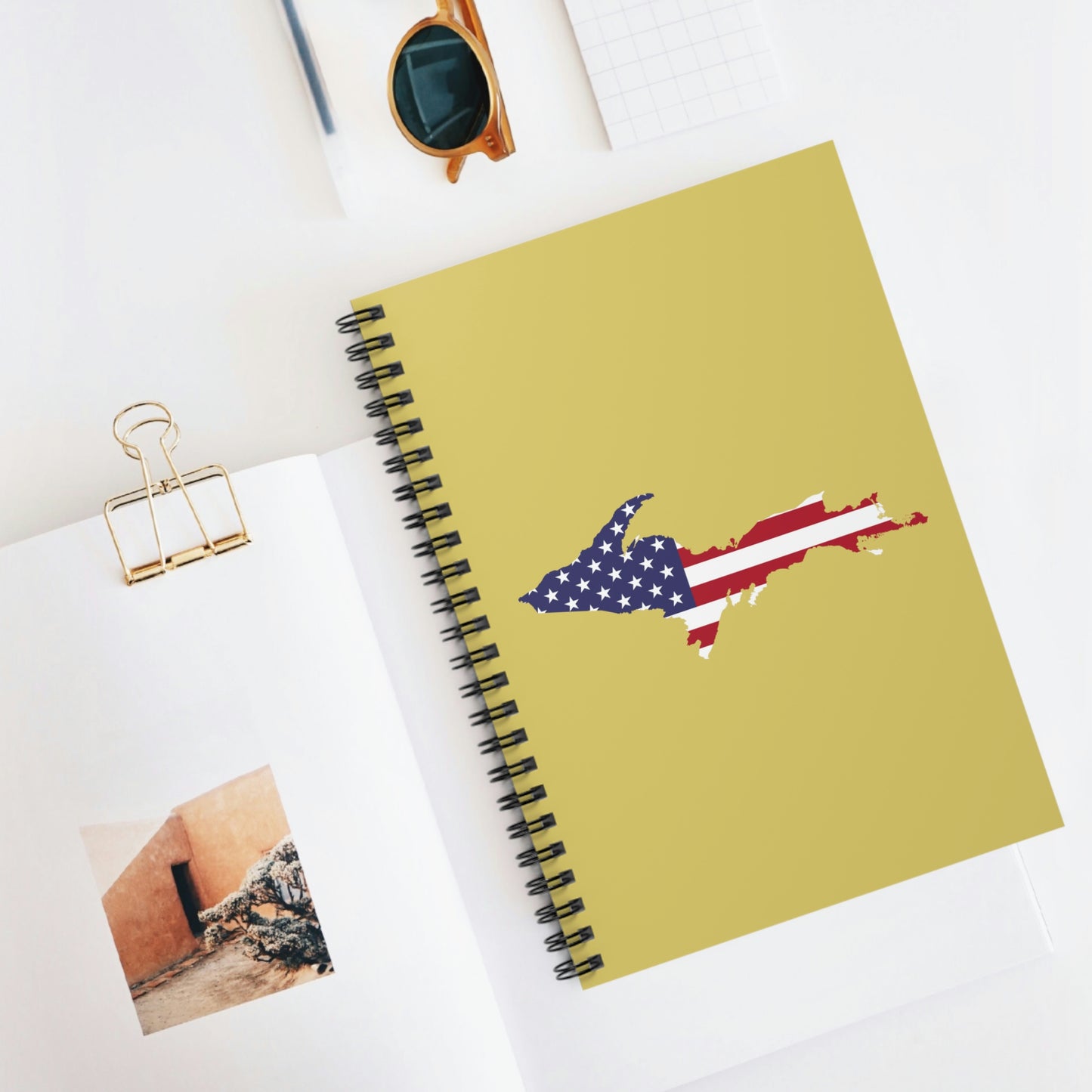 Michigan Upper Peninsula Spiral Notebook (w/ UP USA Flag Outline) | Plum Yellow