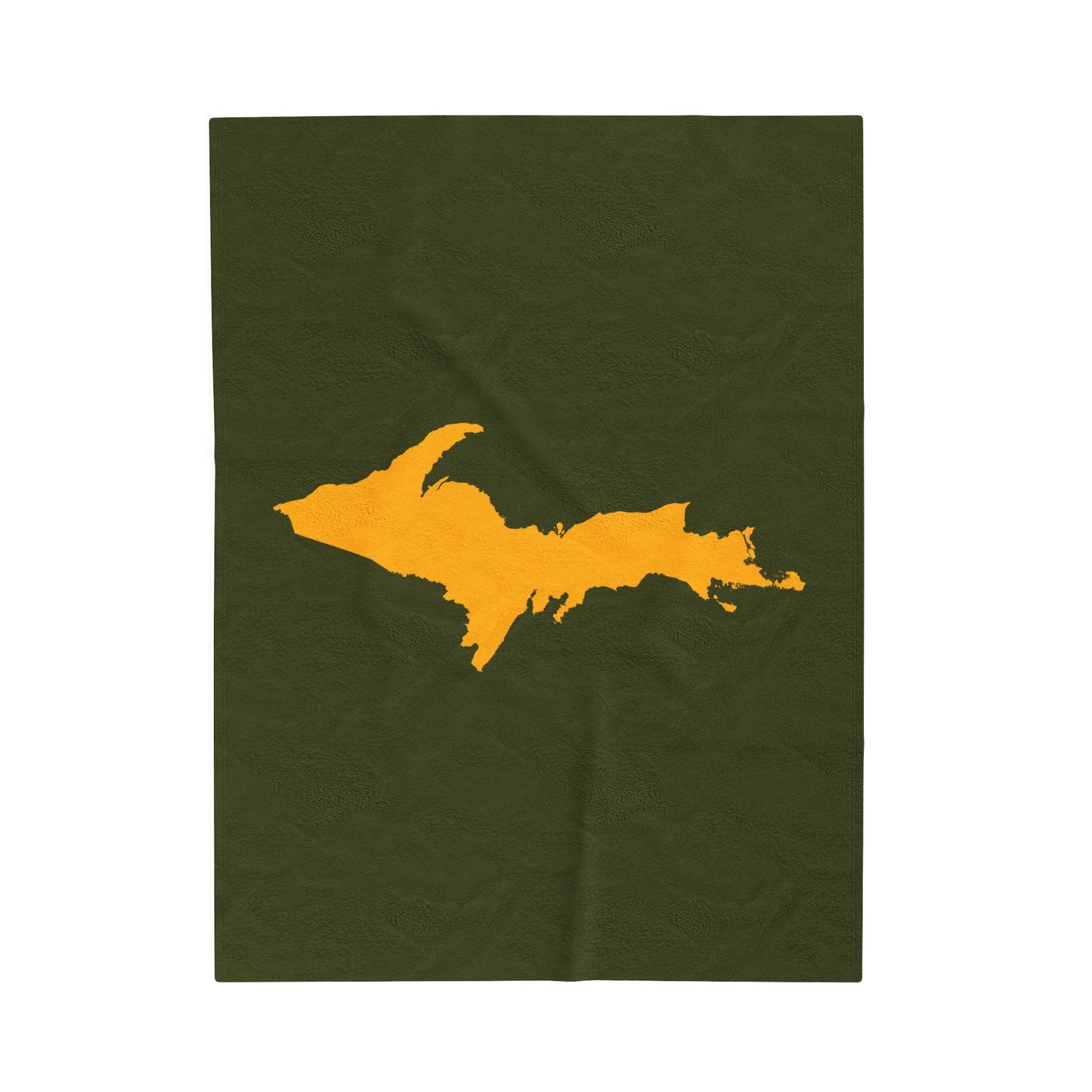 Michigan Upper Peninsula Plush Blanket (w/ Gold UP Outline) | Army Green