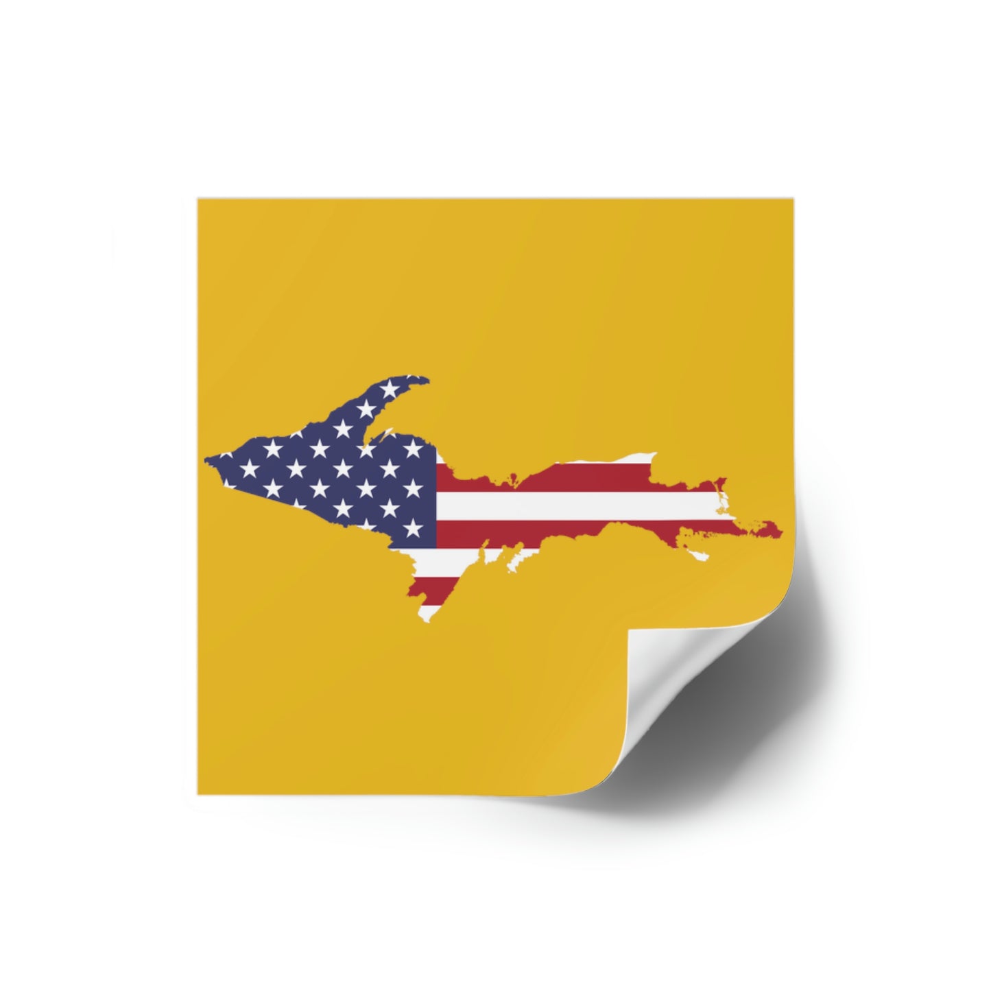 Michigan Upper Peninsula Square Sticker (Gold w/ UP USA Flag Outline) | Indoor/Outdoor