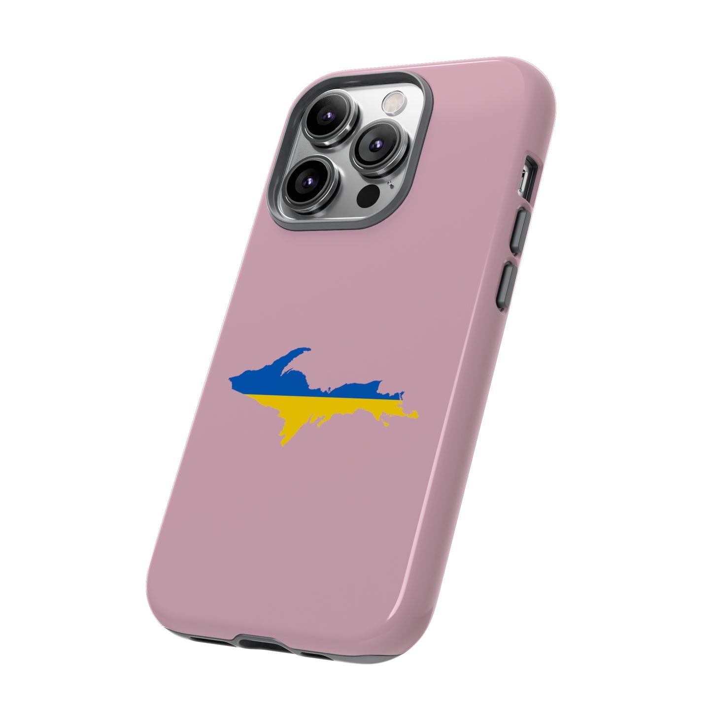 Michigan Upper Peninsula Tough Phone Case (Pink w/ UP Ukraine Flag Outline) | Apple iPhone