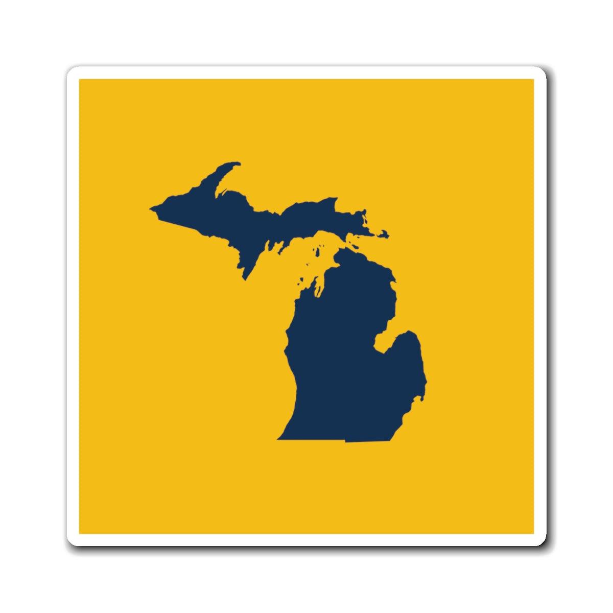 Michigan Outline Square Magnet | Gold and Navy Colors - Circumspice Michigan