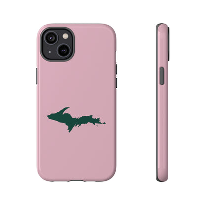 Michigan Upper Peninsula Tough Phone Case (Pink w/ Green UP Outline) | Apple iPhone