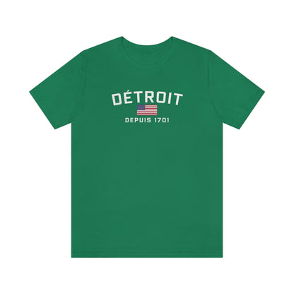 'Détroit Depuis 1701' T-Shirt (w/USA Flag Outline) | Unisex Standard Fit