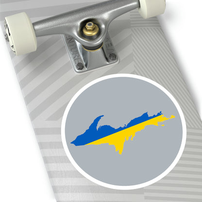 Michigan Upper Peninsula Round Stickers (Silver w/ UP Ukraine Flag Outline) | Indoor\Outdoor