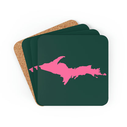 Michigan Upper Peninsula Coaster Set (Green w/ Pink UP Outline) | Corkwood - 4 pack