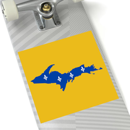 Michigan Upper Peninsula Square Sticker (Gold w/ UP Quebec Flag Outline) | Indoor/Outdoor