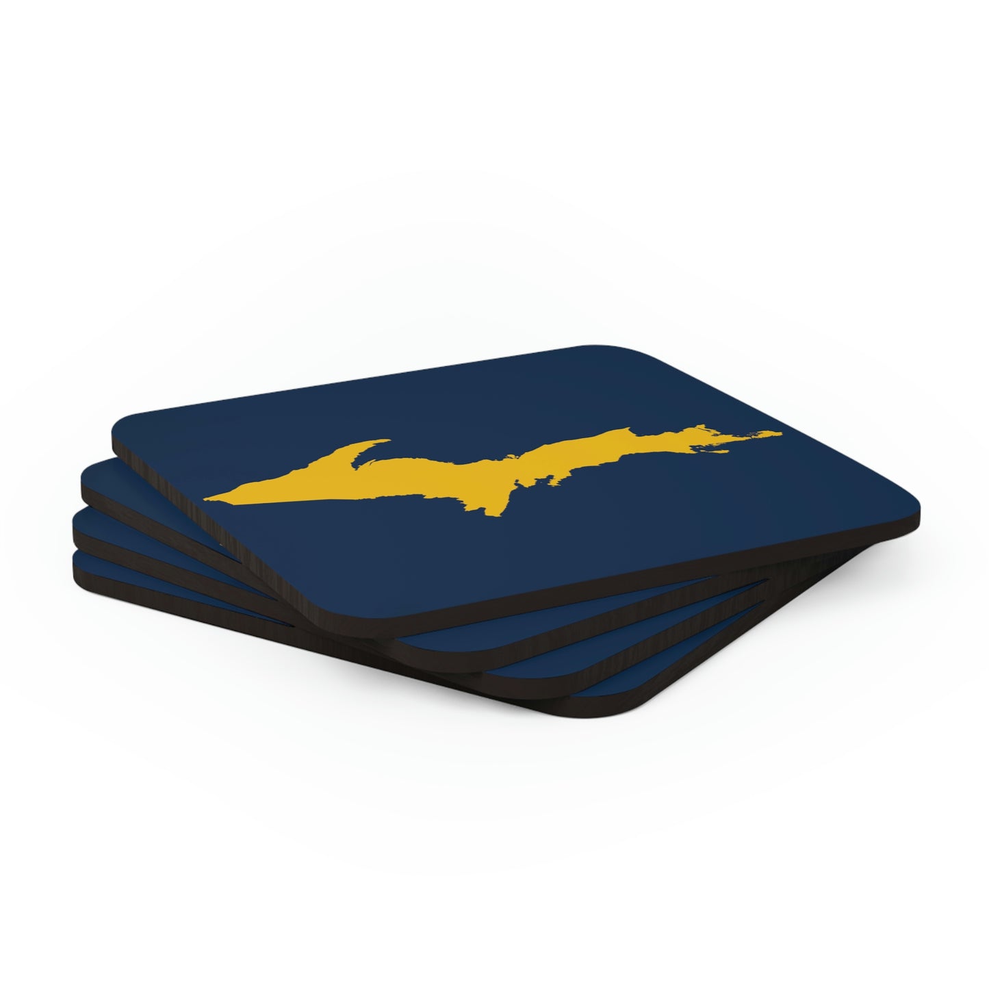 Michigan Upper Peninsula Coaster Set (Navy w/ Gold UP Outline) | Corkwood - 4 pack