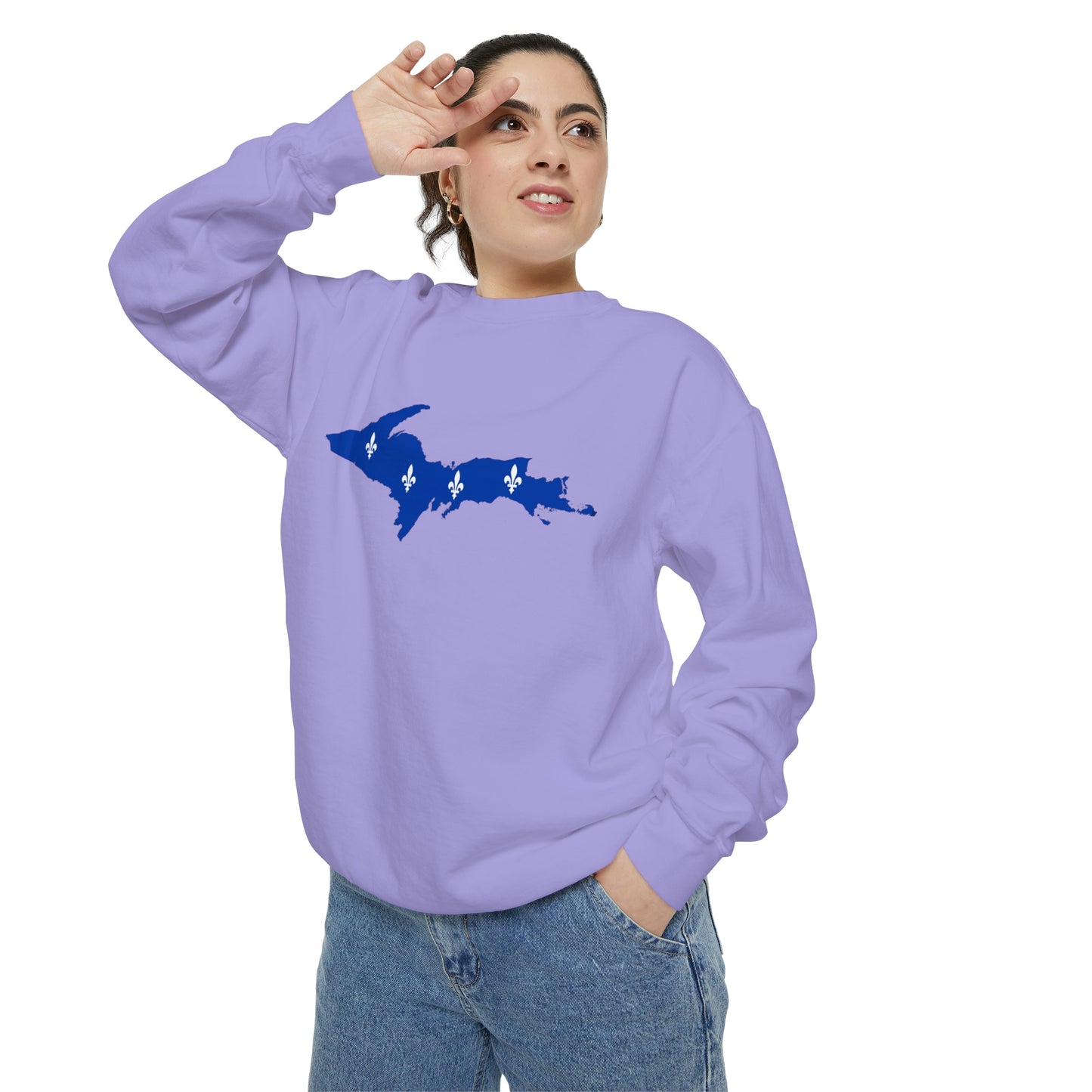 Michigan Upper Peninsula Sweatshirt (w/ UP Quebec Flag Outline) | Unisex Garment Dyed