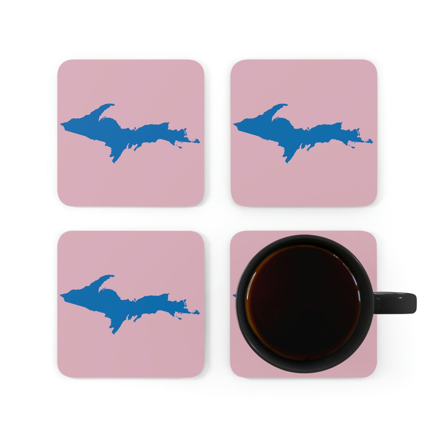 Michigan Upper Peninsula Coaster Set (Pink w/ Azure UP Outline) | Corkwood - 4 pack