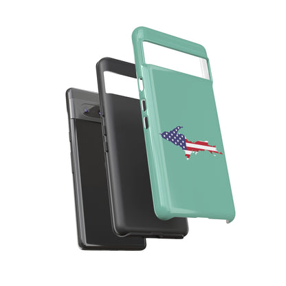 Michigan Upper Peninsula Tough Phone Case ('64 Metallic Mint Green w/ UP USA Flag Outline) | Samsung & Pixel Android