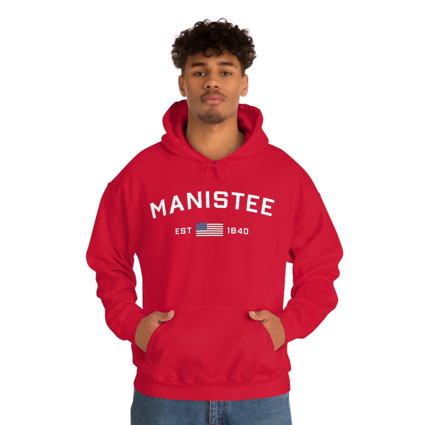 'Manistee EST 1840' Hoodie (w/USA Flag Outline) | Unisex Standard