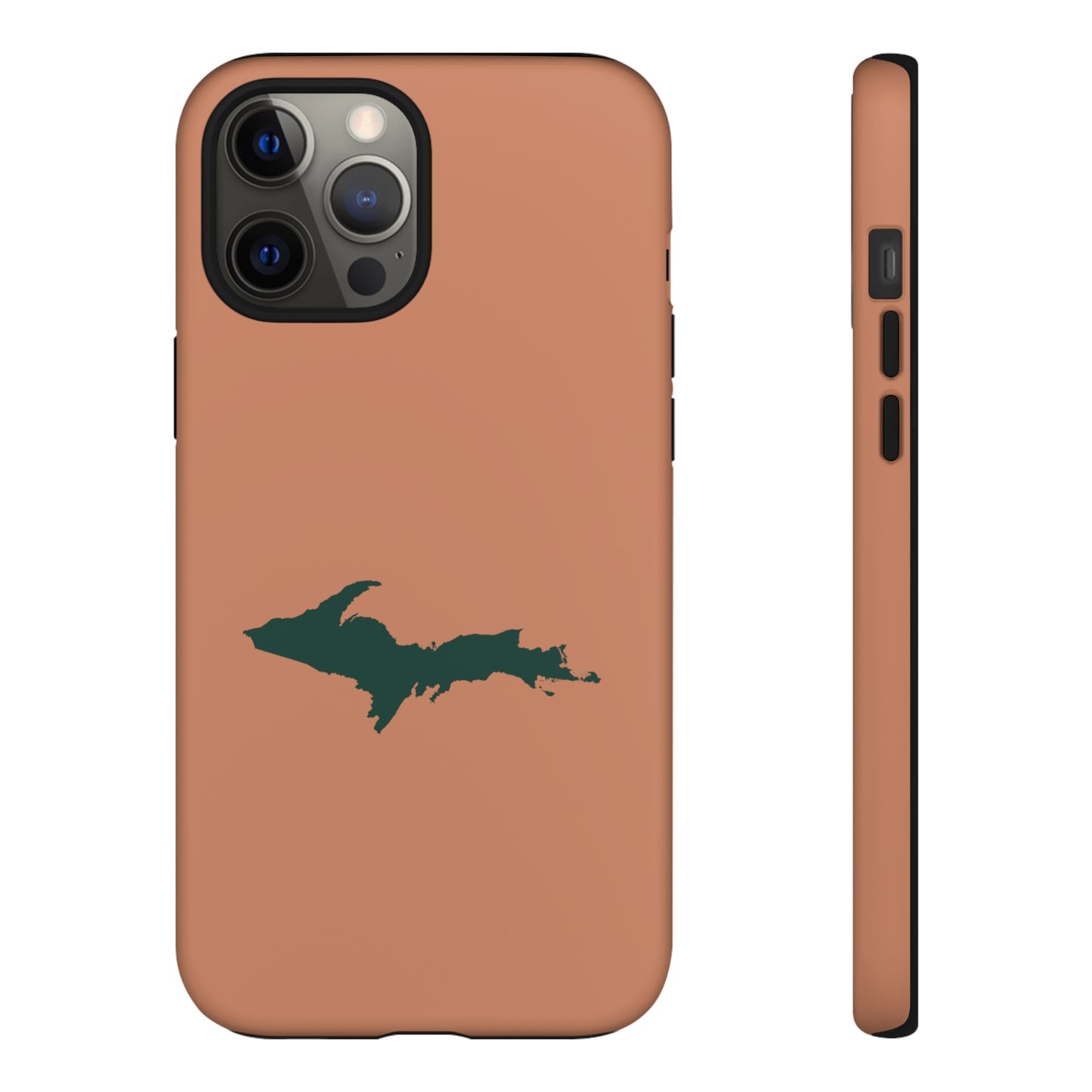 Michigan Upper Peninsula Tough Phone Case (Copper Color w/ Green UP Outline) | Apple iPhone