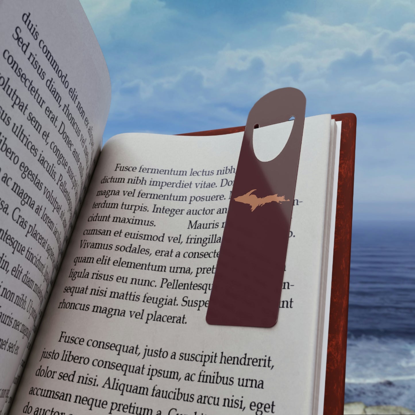 Michigan Upper Peninsula Metal Bookmark (w/ Copper UP Outline) | Old Mission Burgundy