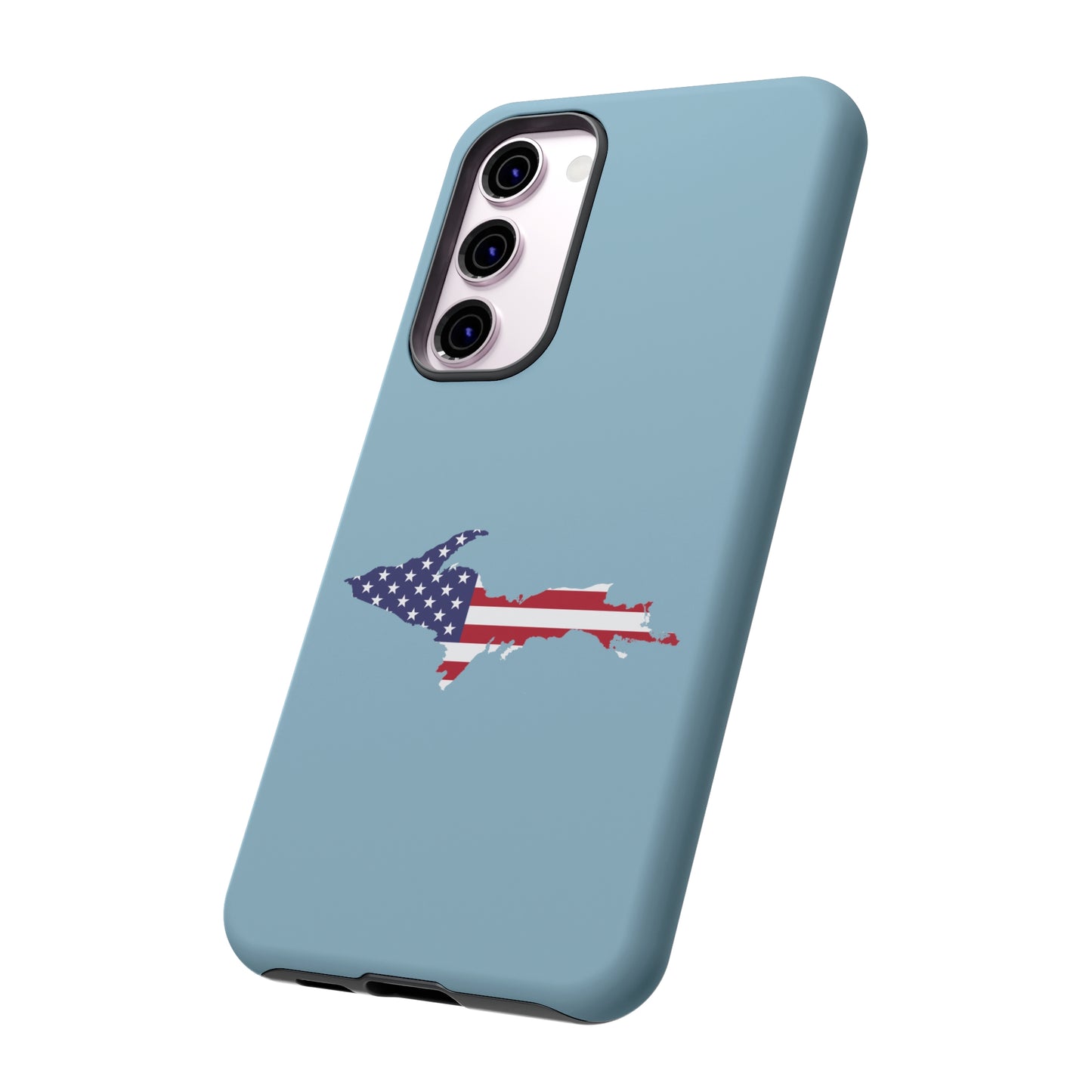 Michigan Upper Peninsula Tough Phone Case (Opal Blue w/ UP USA Flag Outline) | Samsung & Pixel Android