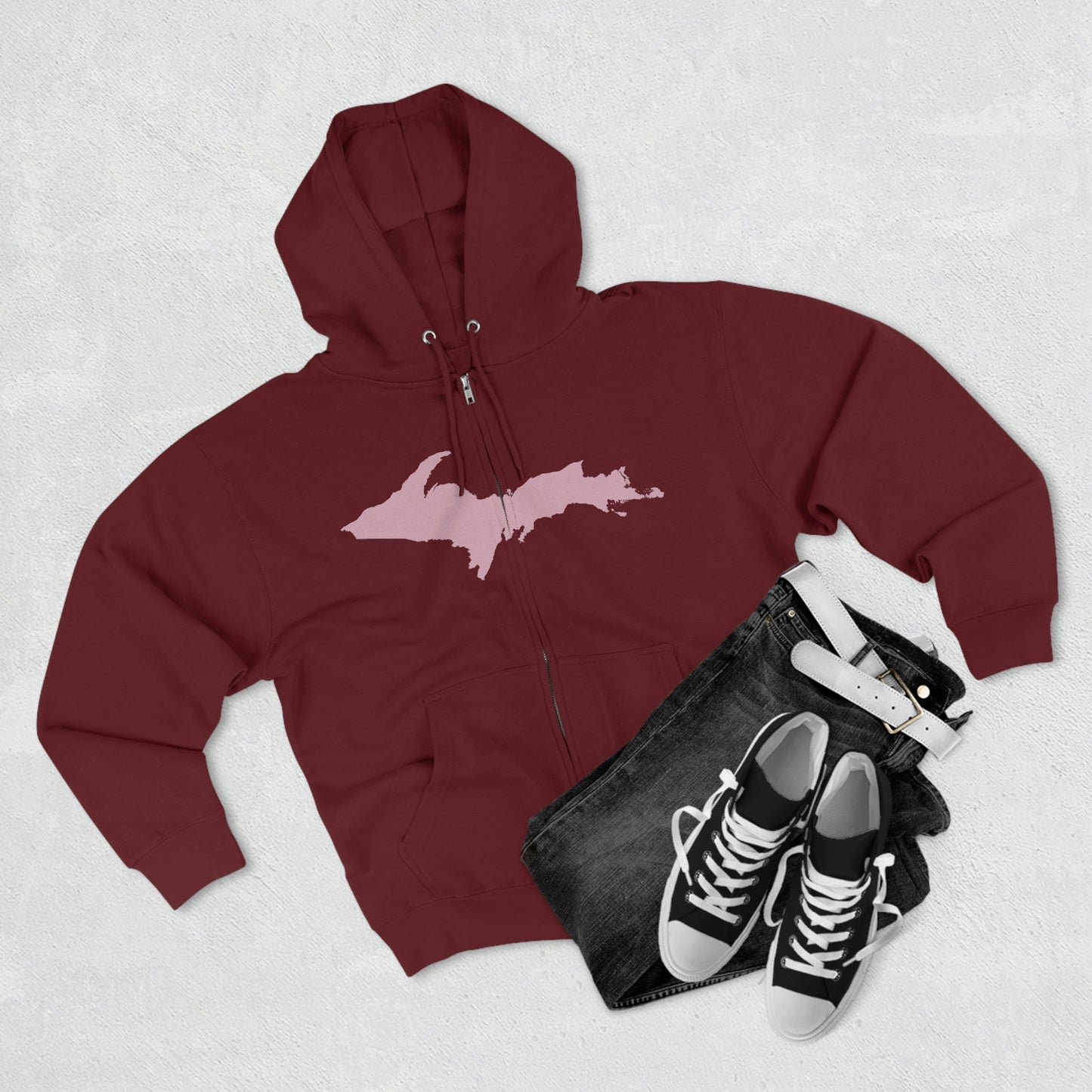 Michigan Upper Peninsula Full-Zip Hoodie (w/ Pink UP Outline)