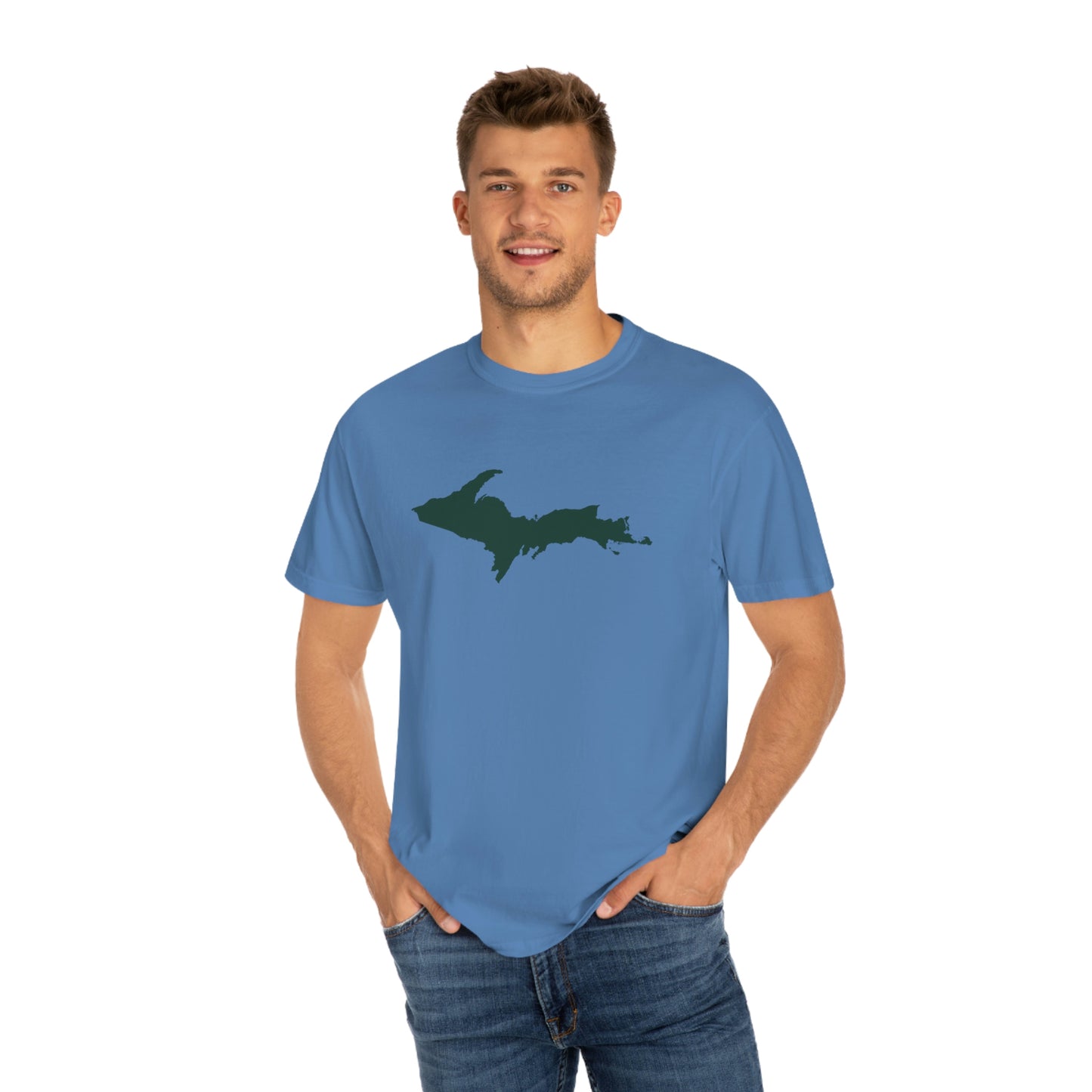 Michigan Upper Peninsula T-Shirt (w/ Green UP Outline) | Unisex Garment-Dyed